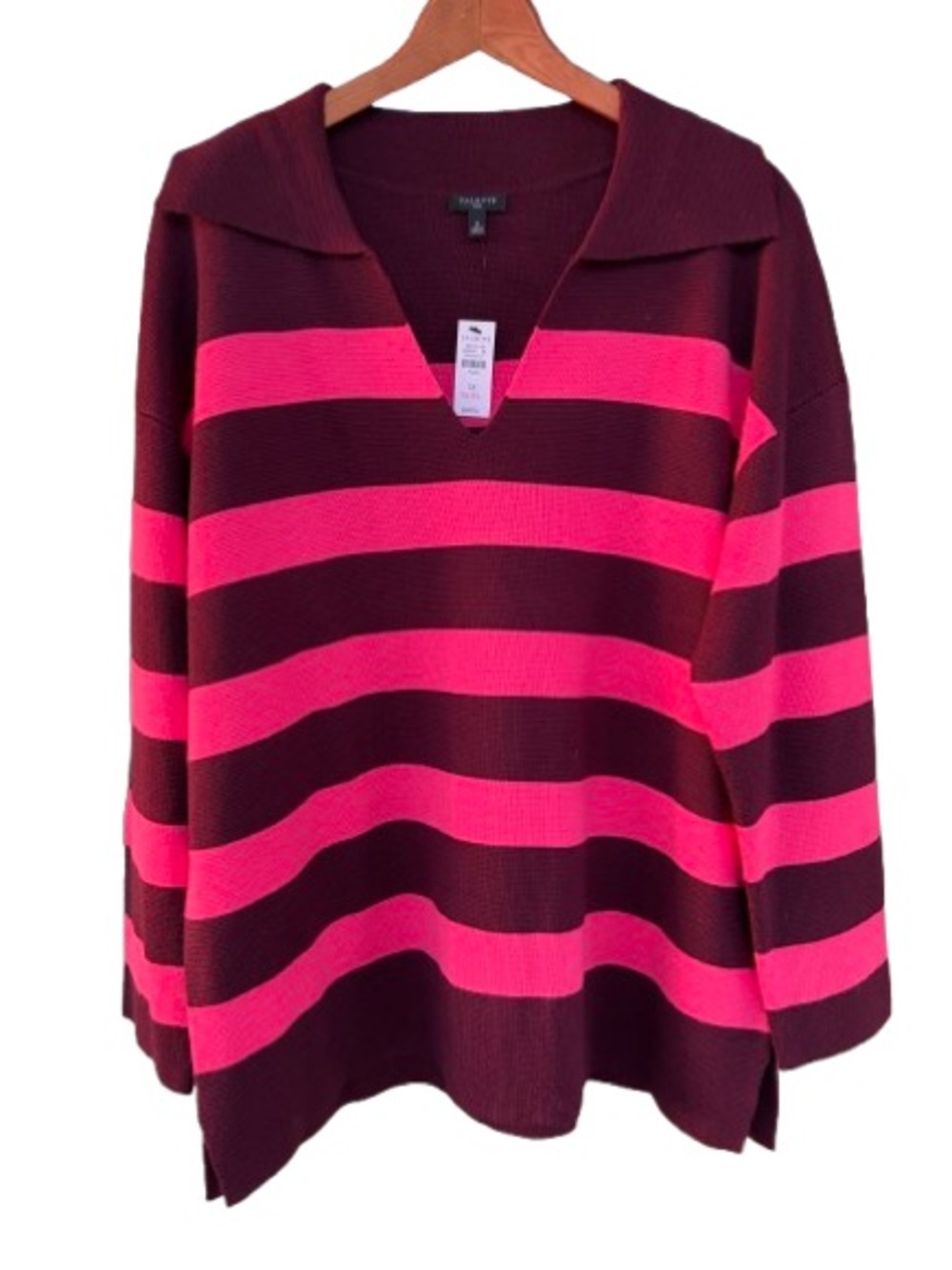 Talbots Women’s Pink Maroon Striped Collared Pullover Sweater Size 1X 52% Wool